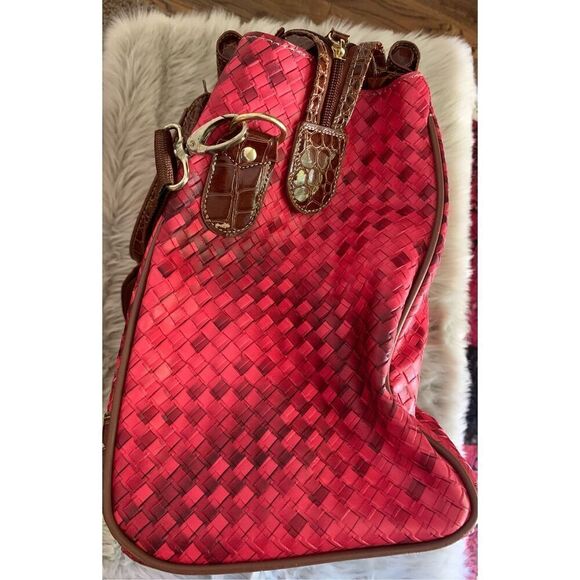 Samantha Brown Dowel Weekender Travel  Work Tote Bag Red Croco Embossed - Picture 4 of 15
